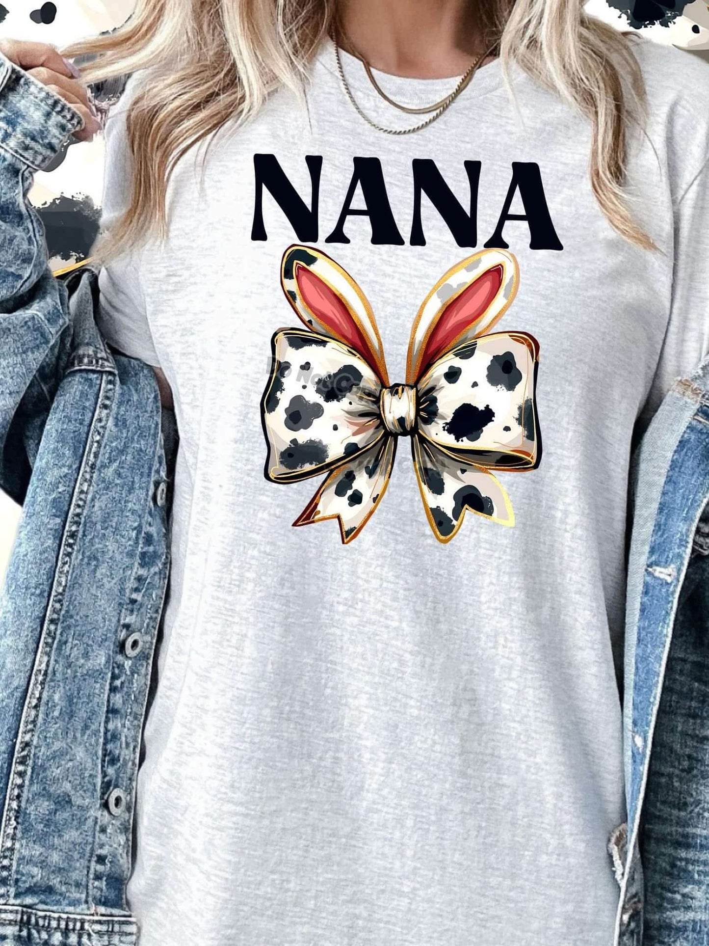 Easter Ears Cowprint Bow Name Top