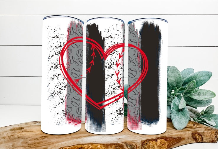 Baseball Heart Grey And Black Brushstrokes Background Tumbler