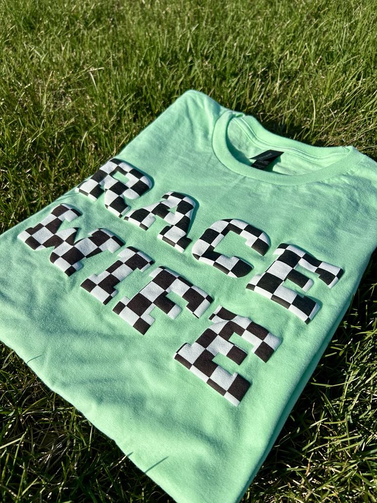 Race Wife Checkered Puff Printed Top