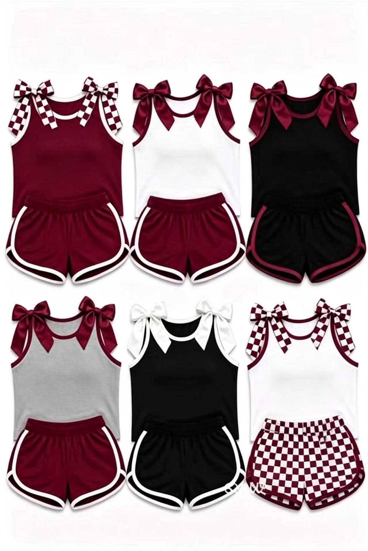 Pre Order Kids Custom Checkered Bow tie Tank And Shorts