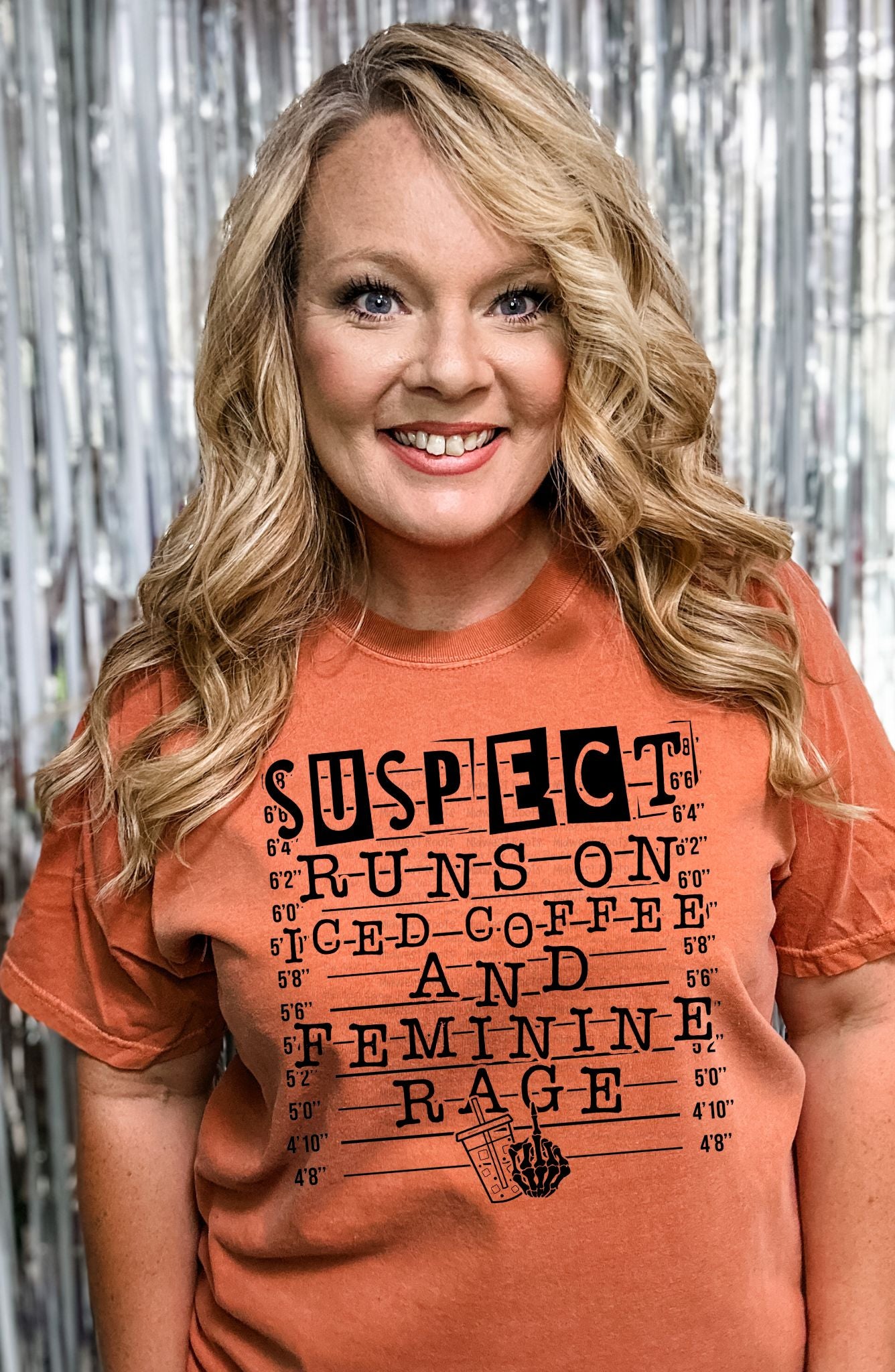 DTF Print - Suspect runs on feminine rage and iced coffee