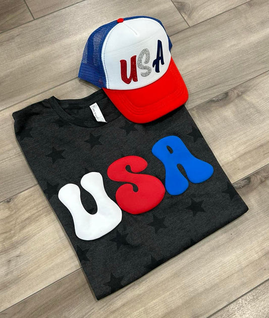 RTS USA PUFF Dark Grey Stars Top