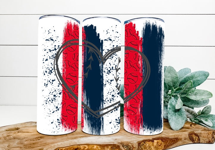 Gray Heart Baseball Blue And Red Brushstrokes Background Tumbler