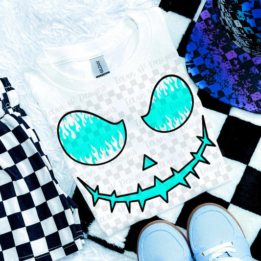 DTF Print - Teal Jack O Lantern Face