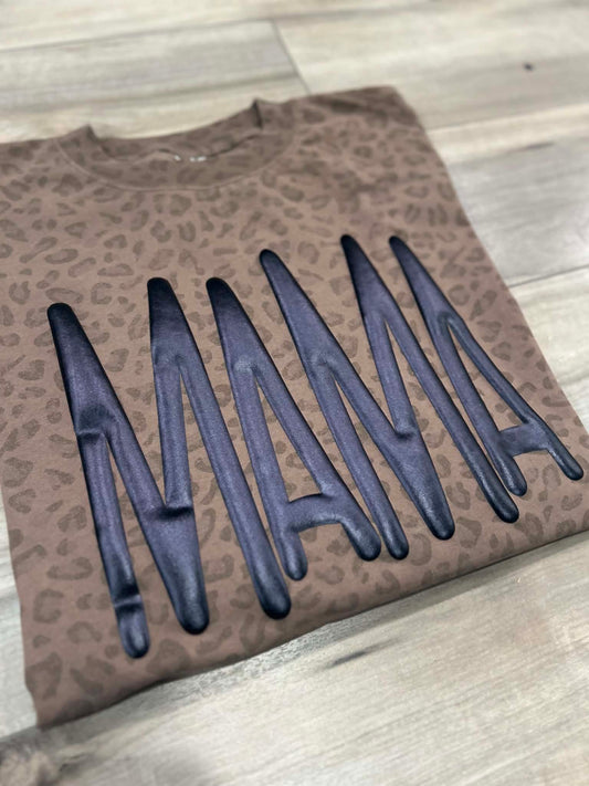 Mama Metallic Puff Printed Leopard Top