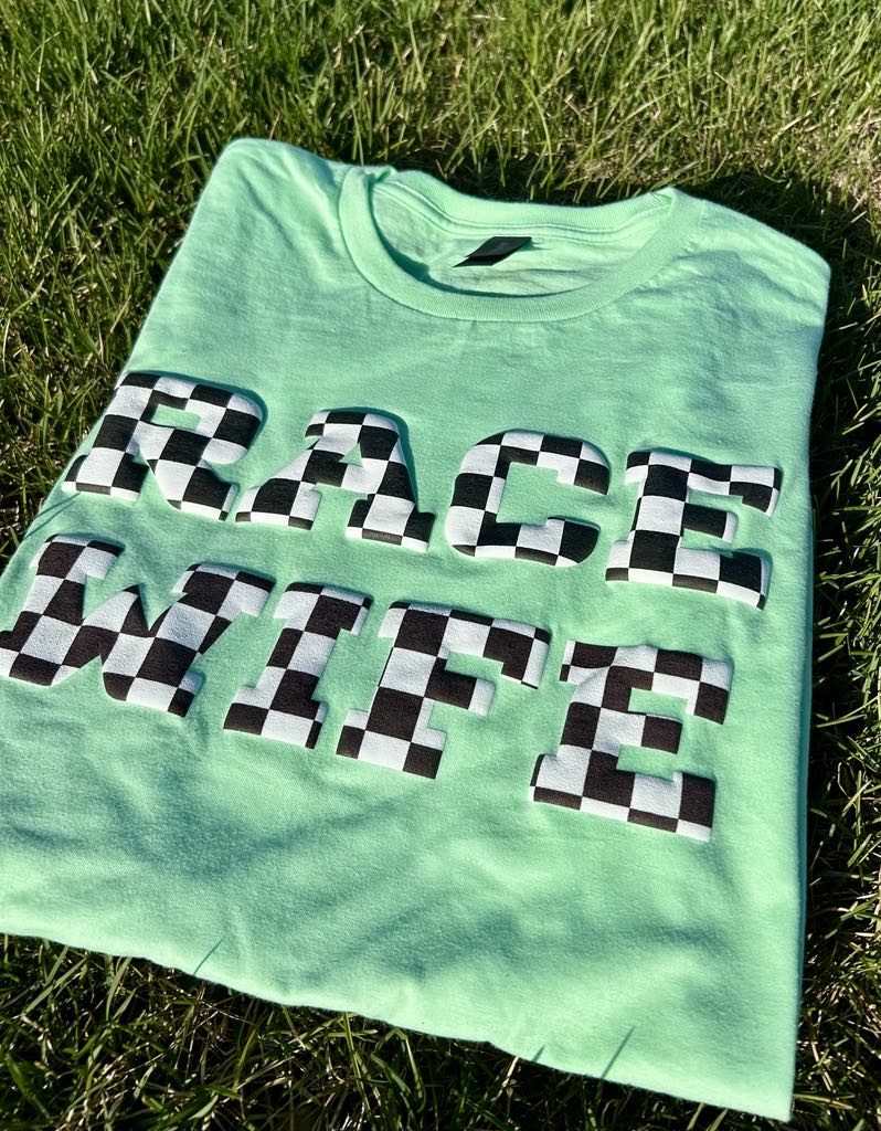 Race Wife Checkered Puff Printed Top