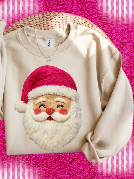 DTF Print- Faux Yarn Pink Santa