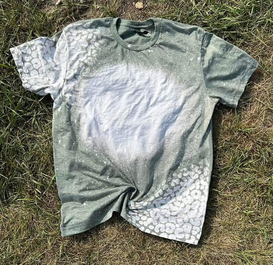Blank Bleached Leopard Tee in Military Green