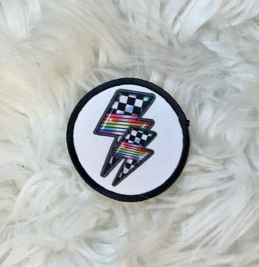 Rainbow Checkered Lightening Bolt Hat Patch