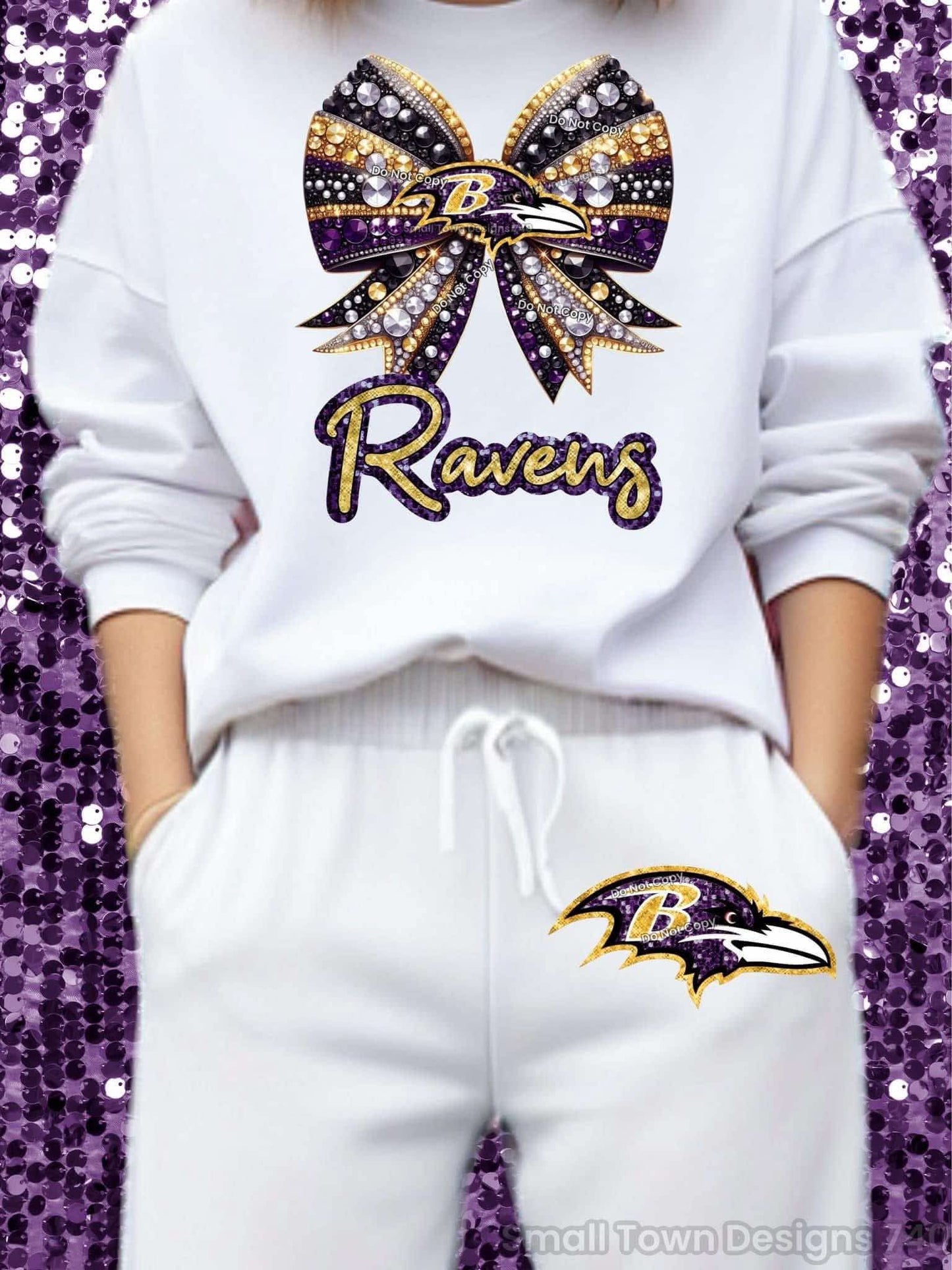 DTF Print - Ravens Faux Glitter Bow