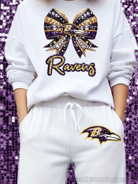 DTF Print - Ravens Faux Glitter Bow