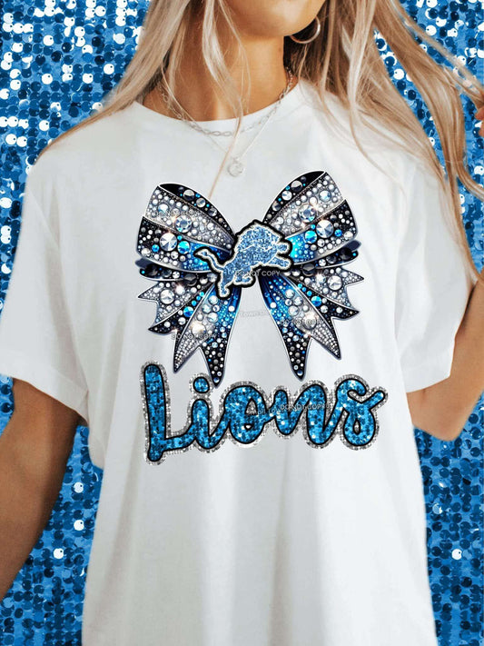DTF Print - Faux Glitter Bow Lions