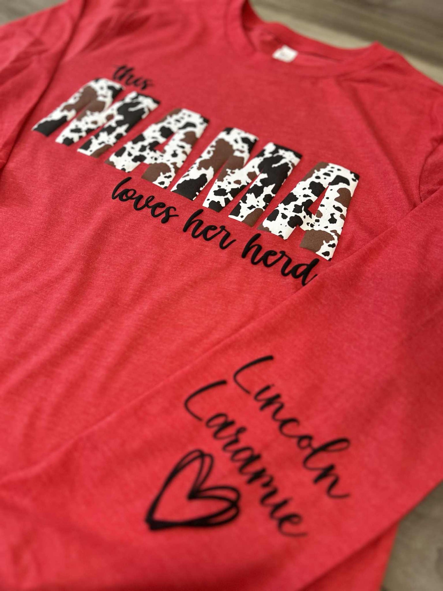 This Mama Loves Her Herd Cow Print Puff Printed Top With or Without Names