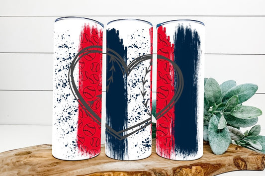 Baseball Heart Blue And Red Brushstrokes Background Tumbler