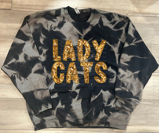 WS Completed Lady Cats Bleached Sweatshirt in Black