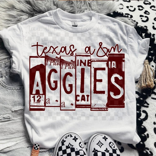 TX @ggies License Plate Kids Top