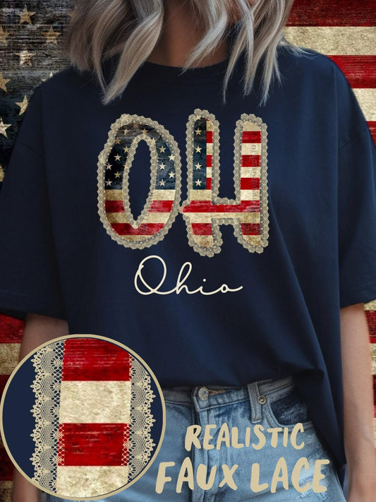 DTF Print - RWB States with Faux Lace