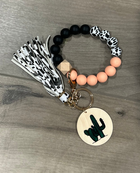 RTS Wood Cow Cactus Peach and Black Wristlet