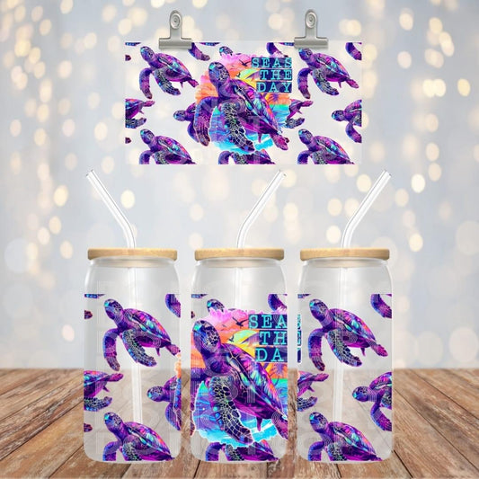 Seas The Day 16oz glass can Sub Print