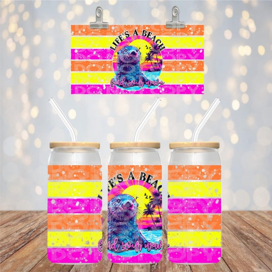 Life’s a beach find your wave  16oz glass can Sub Print