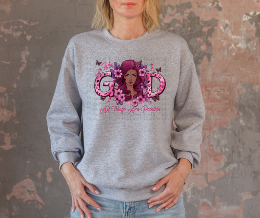 With God, all things are possible breast, cancer awareness, Sublimation Print