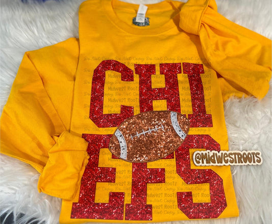 WS Completed Top Faux Glitter Chiefs with Football NON DYED