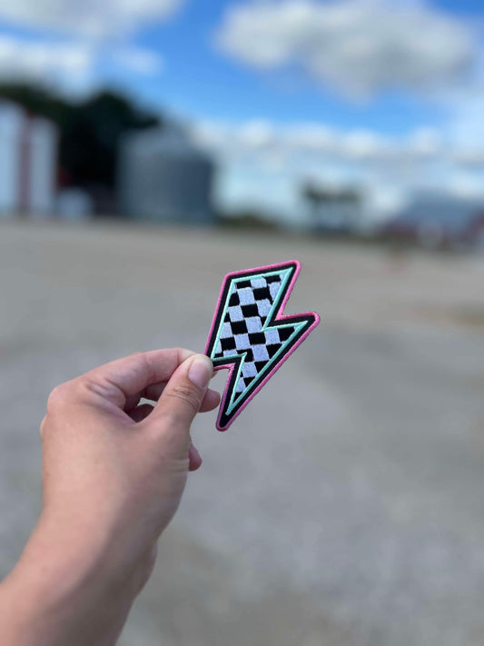 Checkered Lightening Bolt Hat Patch