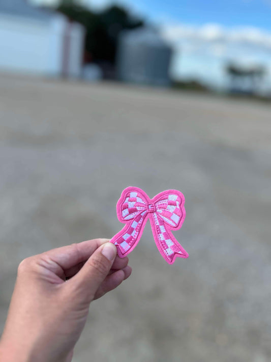 Checkered Pink Bow Hat Patch