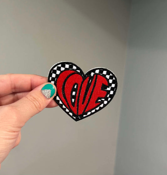 Retro Love Checkered Heart Hat Patch