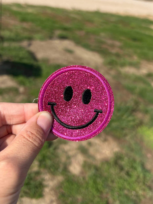 Pink Glitter Smile Hat Patch