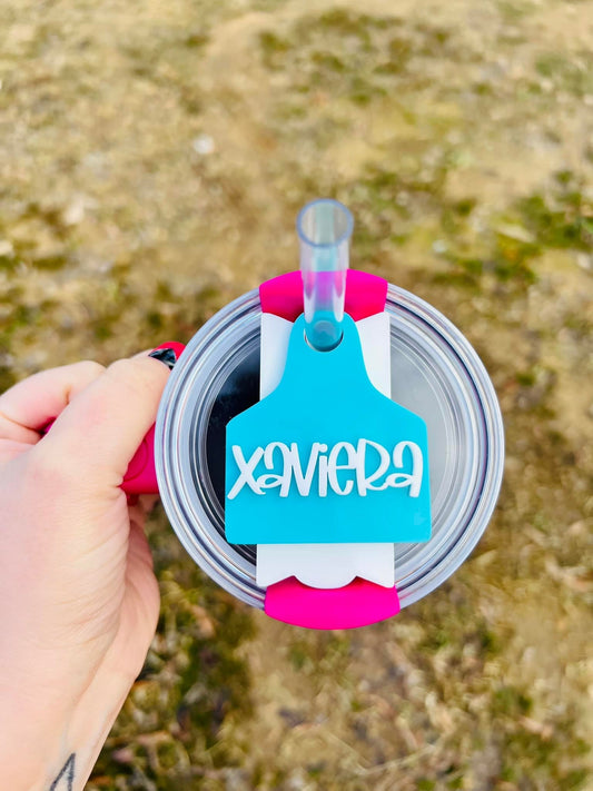 Teal Cow Tag Cup Topper