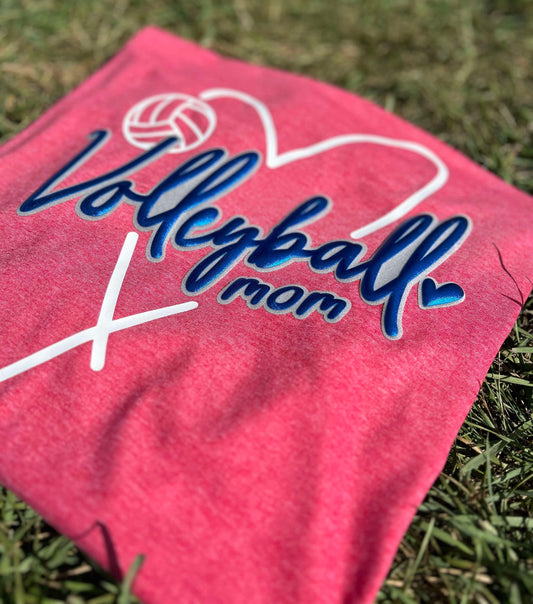 WS Completed Volleyball Mom Metallic Puff Printed Top