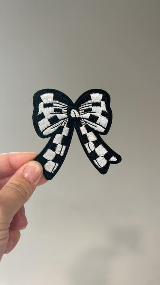 B&W Checkered Bow Hat Patch