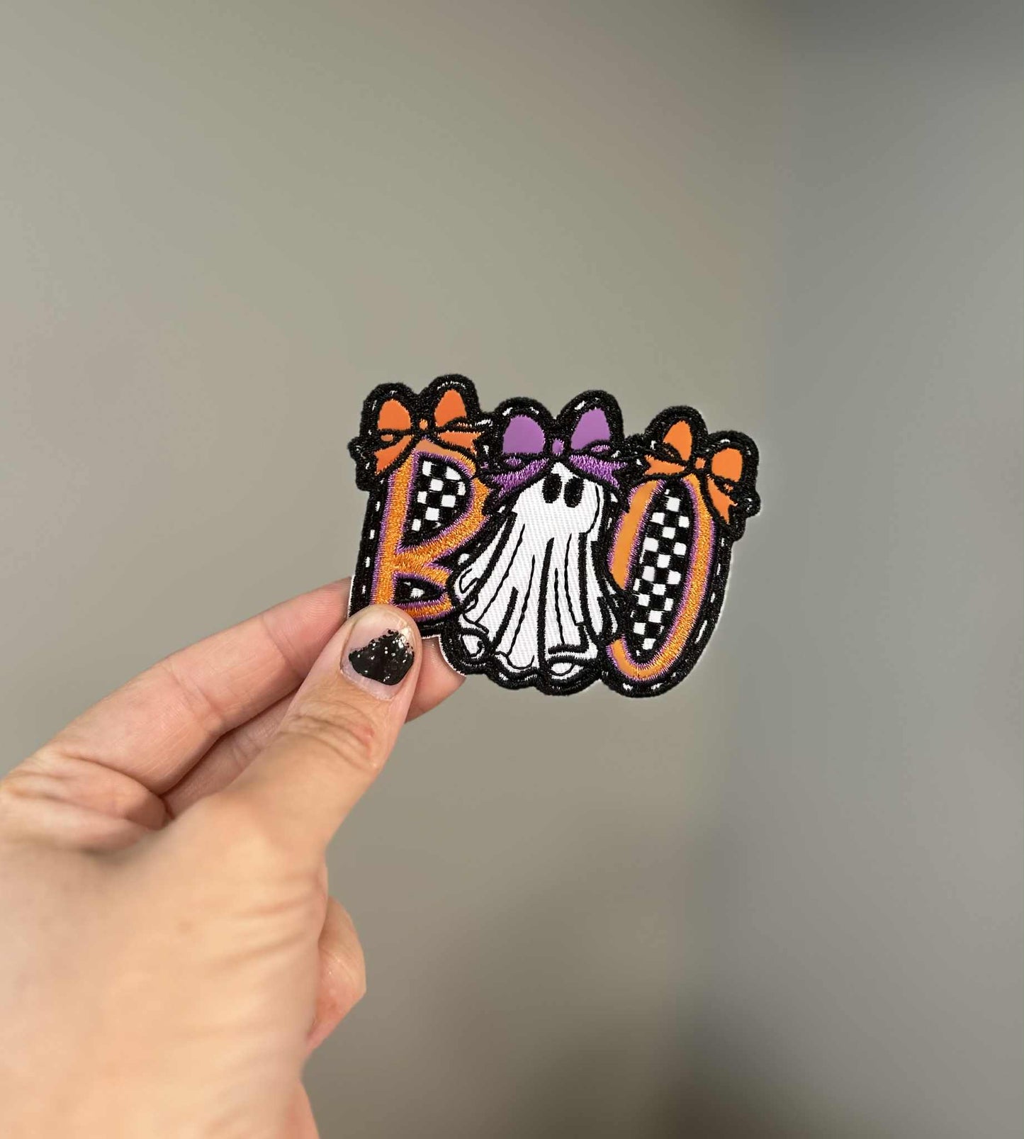 Boo Ghost with Bow Hat Patch