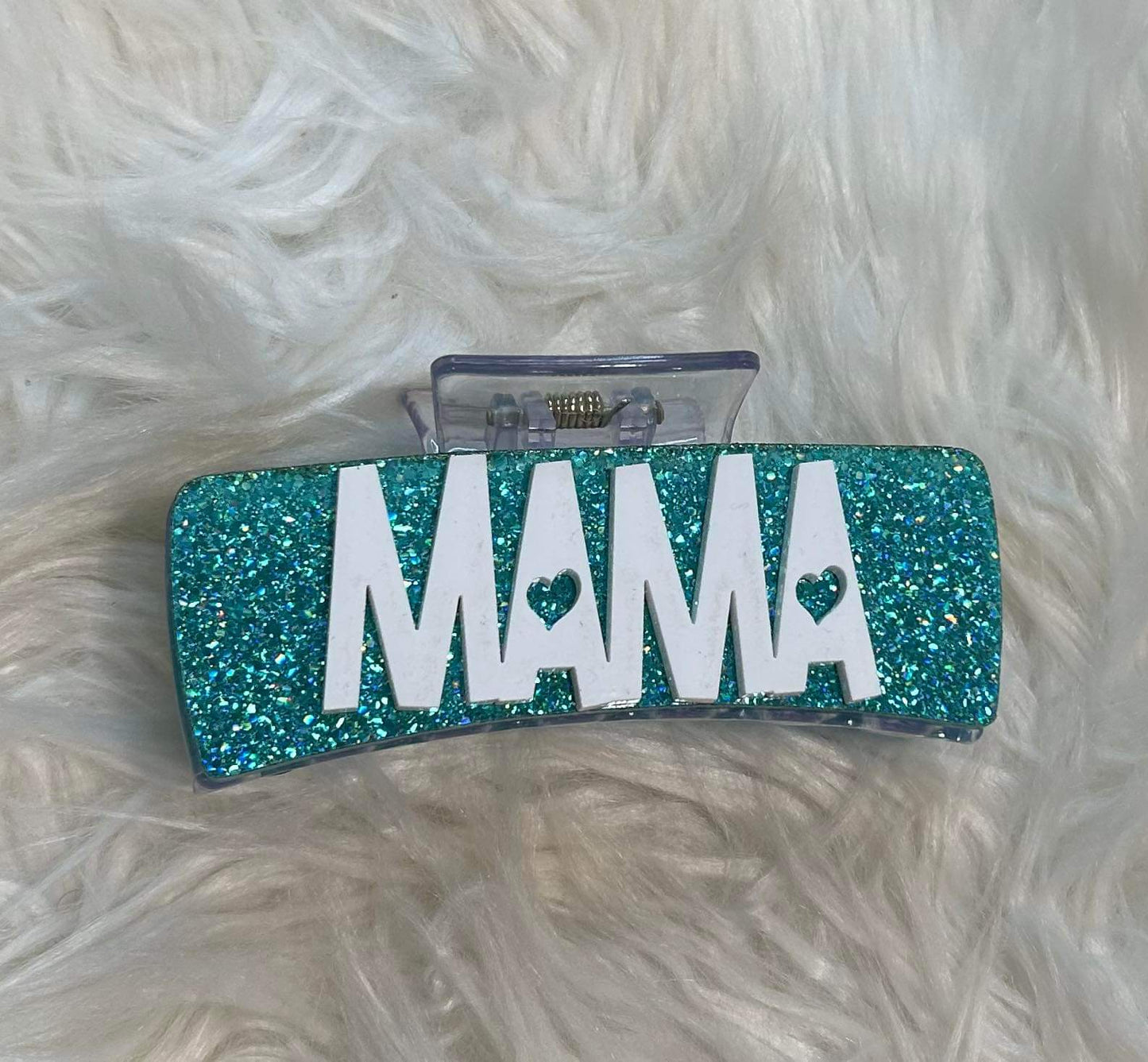 RTS Teal Glitter Mama Claw Clip