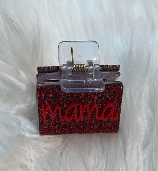 RTS Glitter Red Mama Claw Clip - Small