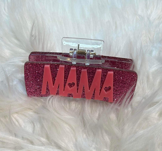 RTS Pink Glitter Mama Claw Clip