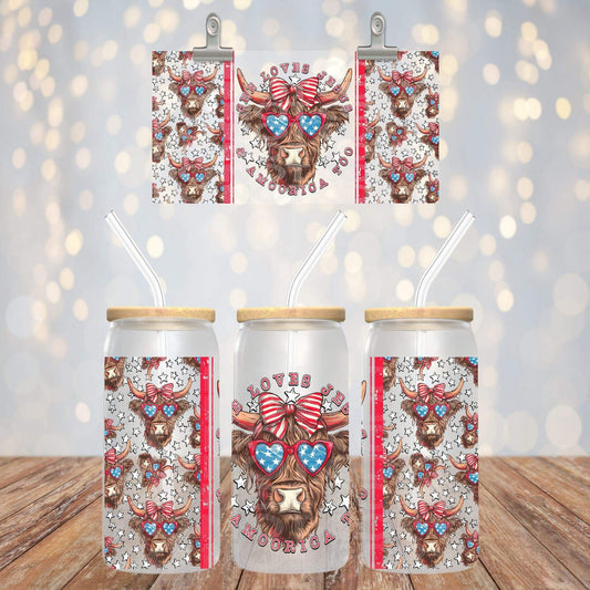 Loves Jesus and Amoorica 16oz Glass Can with Bamboo Lid