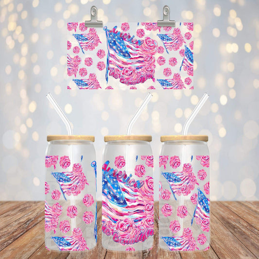America The Beautiful 16oz Glass Can with Bamboo Lid