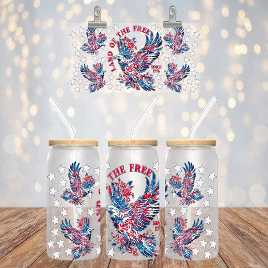 Land of the Free 16oz Glass Can with Bamboo Lid