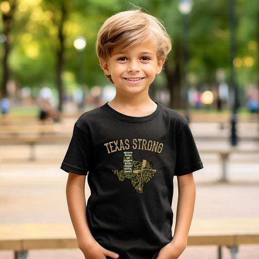 Texas Strong Camo Bible Verse Kids Top