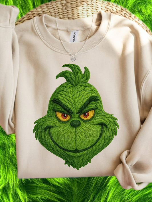 DTF Prints- Faux Yarn Green Guy Face