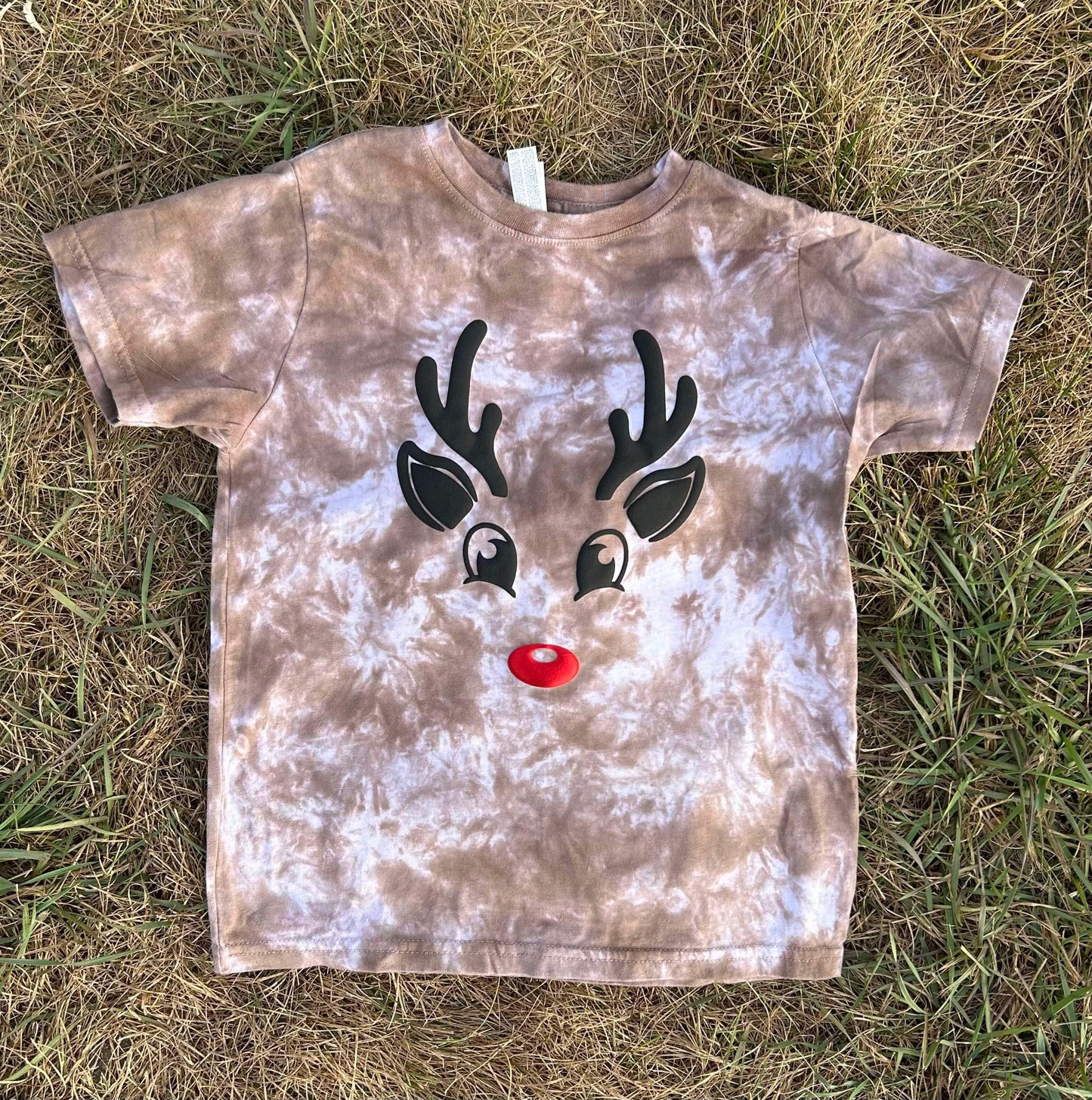 Kids Reindeer Puff Printed Face Tie Dye Top