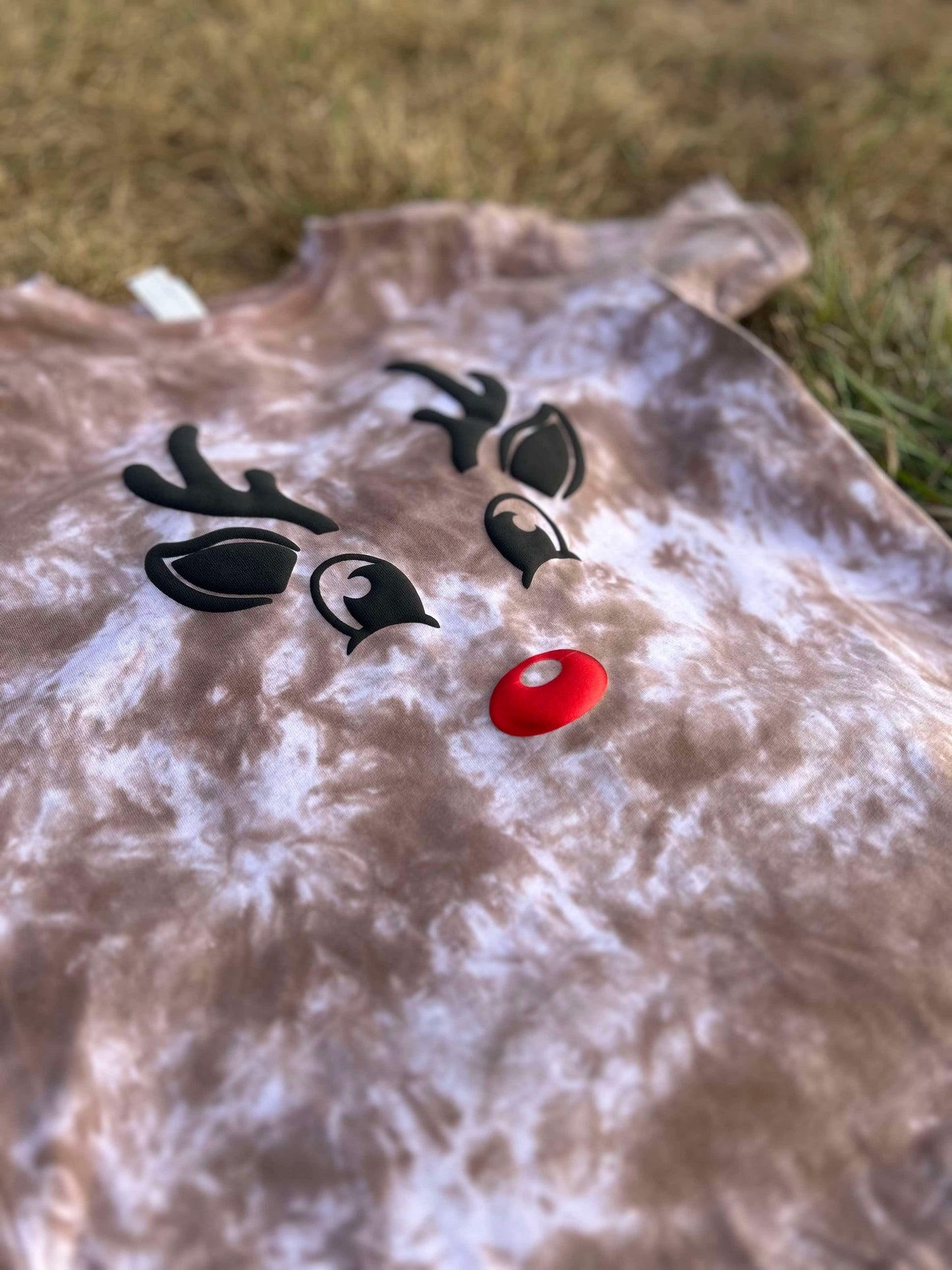 Kids Reindeer Puff Printed Face Tie Dye Top