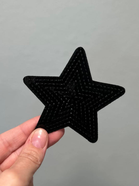 Black Sequin Star Hat Patch