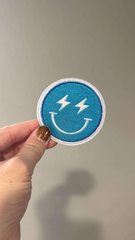 Blue Lightening Bolt Smile Hat Patch