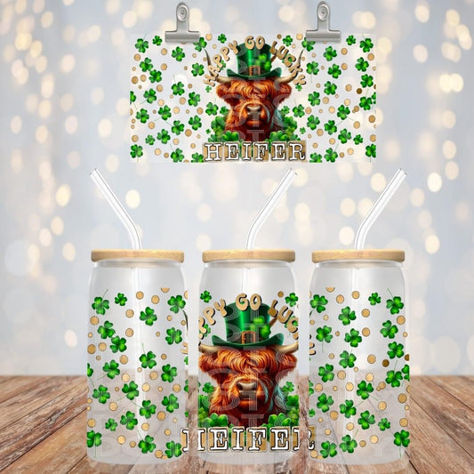 Happy Go Lucky Heifer 16oz Glass Can with Bamboo Lid