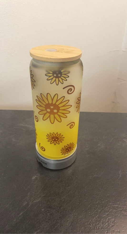 WS Completed Sunflower Glass Can with Bamboo Lid