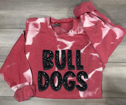 Bulldogs Faux Sequins Red Bleached Sweatshirt