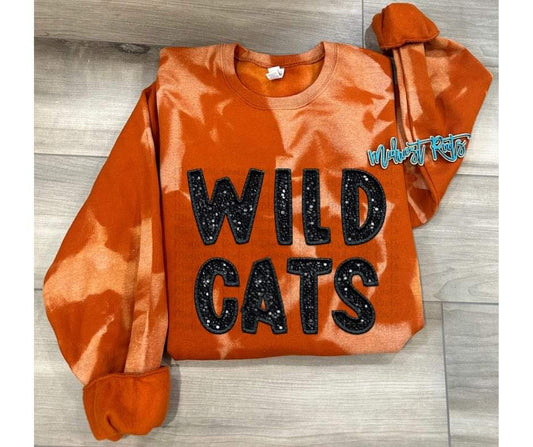 Wildcats Faux Sequins Orange Bleached Sweatshirt